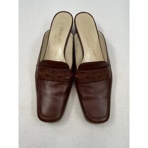 Salvatore Ferragamo Boutique Brown Leather Mule Heels Size 5.5 B Designer Shoes